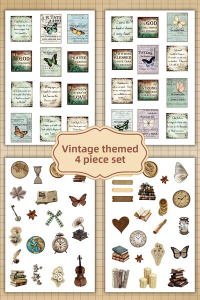 birikiyedi مجموعة ملصقات ذات طابع عتيق مكونة من 4 قطع/مجموعة مناسبة لمجلة بوليت/ملصق