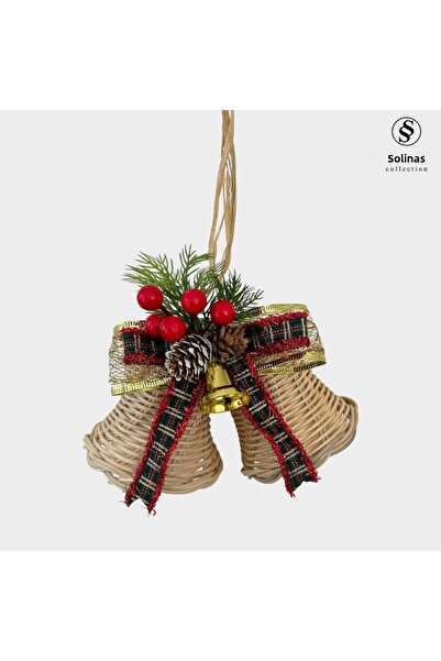 Solinas Collection Decor de clopot din ratan, realizat manual, cu panglică ro...