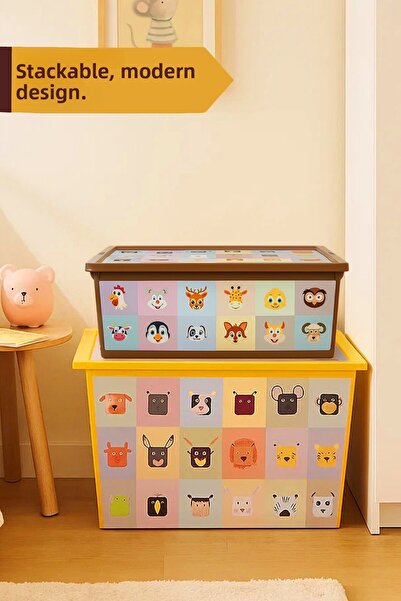 Nandy Kids 5-Piece Look-And-Learn Animal Patterned Multi-Purpose Storage Box Set 2.5-5-10-25-50Lt.
