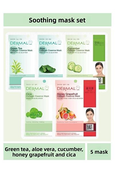 Dermal مجموعة أقنعة مهدئة من الشاي الأخضر والصبار والخيار وخلاصة العسل 23 جرا...