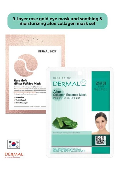 Dermal Rose Eye Mask and Aloe Extract Soothing Moisturizing Collagen Mask Set...