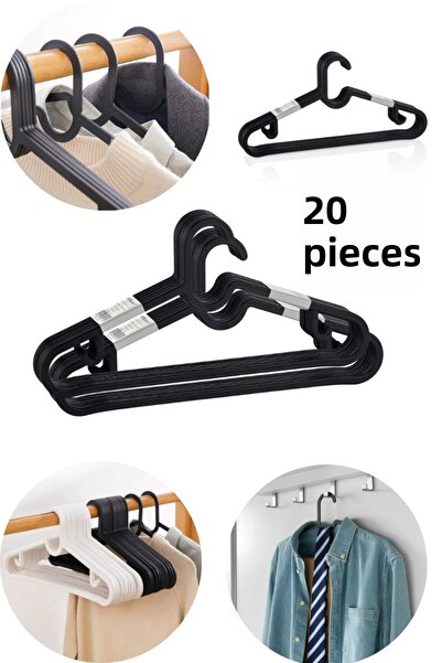 Comprox 20 τεμάχια μαύρες πλαστικές κρεμάστρες ρούχων σετ 24 τεμαχίων