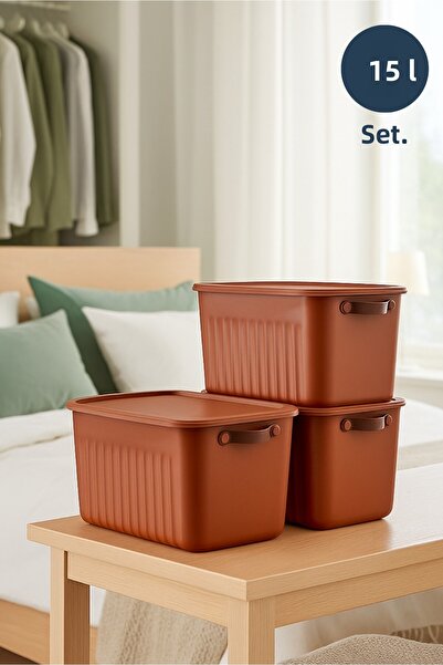 HOMİNG 3-Piece Multi-Purpose White Organizer Box with Lid 15 Lt