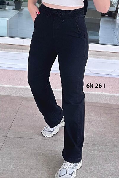 İnce Topuk Elastic Waist Stretch Fabric Jeans Trousers 6K261