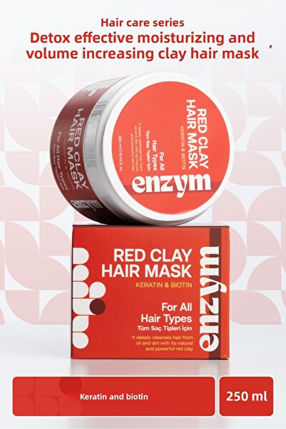 ENZYM COSMETICS Red Clay Hair Mask, Detoxifying, Moisturizing and Volumizing ...
