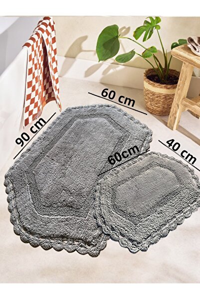 Chilai Home Exgena Gray 2-Piece 100% Cotton Bath Mat Set