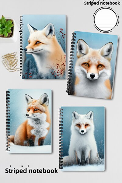 qoeuyl boutique مجموعة دفاتر ملاحظات مخططة بتصميم شتوي على شكل ثعلب، مقاس A5، مكونة من 4 قطع، تستخدم كتذكار أو للذكريات أو للمدرسة