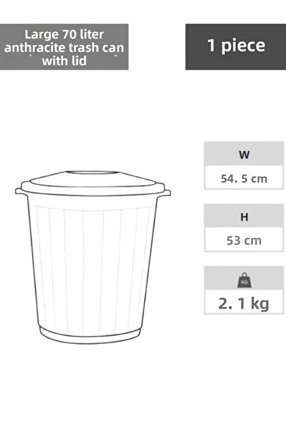 Lider 70 Liter Herkül Trash Bin with Lid Black Color