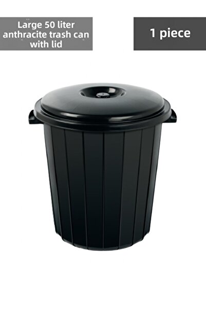 Lider Trash Can Battal Lid 50 Liters Black Color