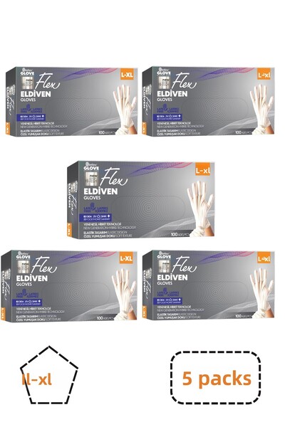 Reflex قفازات فليكس تي بي إي بيضاء خالية من البودرة مقاس L-XL، 5 عبوات