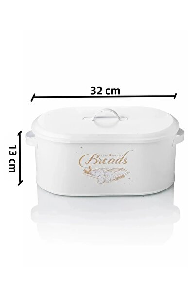 Bayev White Bread Holder Large Size Patterned Metal Decorative Bread Storage Box with Lid