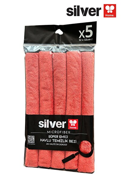 SİLVER HOME Microfiber Super Absorbent 5-Piece Towel Cleaning Cloth-Red