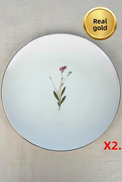 tabakevi Tabak Evi Porcelain Natura Broadcloth Gold Gilded Serving Plate 24.50cm 2 Pcs