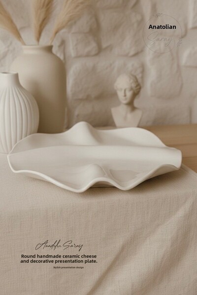 Anadolu Saray Round Handmade Ceramic Cheese and Decorative Serving Plate – Natural and Stylish Design