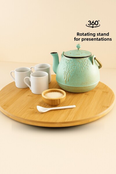 ERKUGO Bamboo Decorative Round Presentation Plate, 360 Degree Rotatable Serving Plate, (30 X 30 cm)