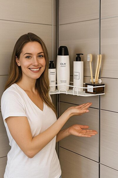 TOLMİN Store رف حمام فردي كبير |   منظم الحمام بتصميم L |   رف زاوية لاصق متع...