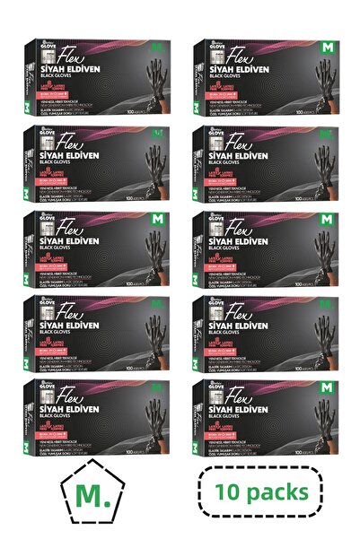 Reflex Flex Tpe Powder-Free Black Gloves Size m 10 Pack