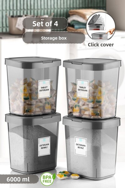 MYBOX مجموعة من 4 حاويات تخزين مع أغطية قابلة للقفل - منظم للحمام وحاوية للمس...