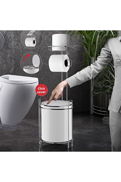 MATMEL Redundant Toilet Roll Holder and Trash Can - White