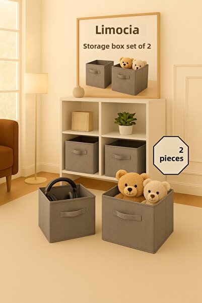 limocca home textile Gray Folding Storage Box 2-Piece Set Organizer, Closet Laundry, Children's Room Toy Organizer