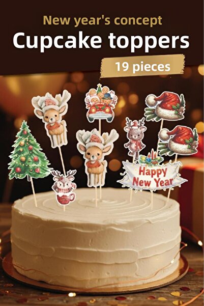 t tuğset etiket New Year Winter Themed Cupcake Topper Toothpick Ornaments Lux...