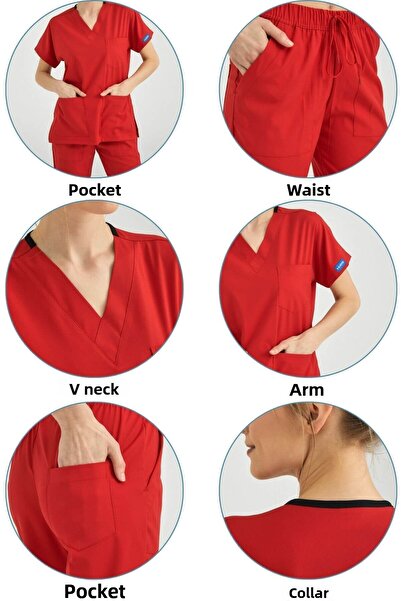 Pozitif Üniforma Red Lycra Nurse Jersey Bottom Top Surgical Team Scrubs Uniform Surgical Jersey