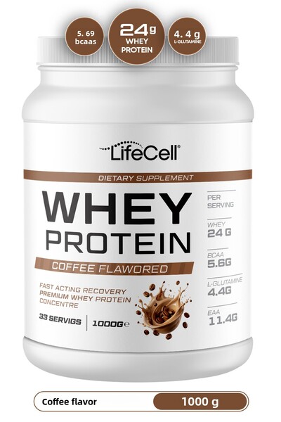 Lifecell مسحوق بروتين مصل اللبن |   نكهة القهوة |   33 خدمة - 1000 جرام