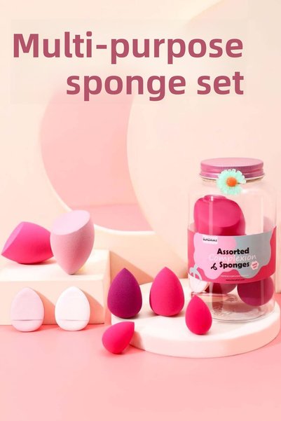 Elasway 8-Piece Makeup Sponge Set – Drop & Cut Drop + Finger Strap Powder Puff, Jar, Buckle Gift