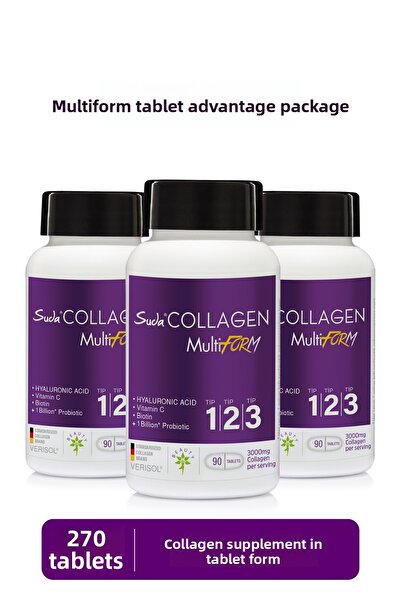 Suda Collagen Multiform Tablet - Type I-Ii-Iii - Vitamin C, Hyaluronic Acid, Zinc, Biotin, Probiotic |   90 Tablets X3