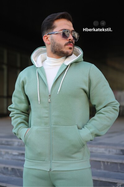 Berka Men's 3 Thread Sh Fleece-Lined Baggy Tracksuit Set, O Oversized Winter K Hooded Zippered Premium