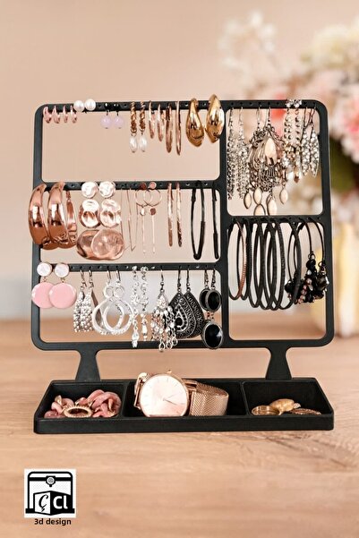 ÇK 3D TASARIM Black Jewelry Organizer Stand Jewellery Accessories Case Ring E...