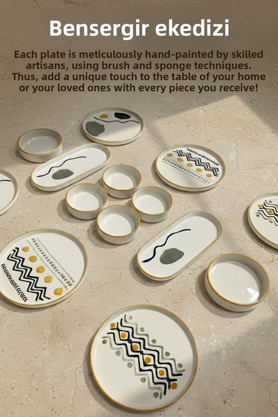 Vienev Axial 14 Piece Stackable Breakfast Set for 6 People - Luxury Breakfast Presentation Set Plate