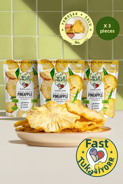 WildFruits Premium Quality فاكهة مجففة - أناناس - فاكهة مجففة ناعمة نباتية بدون إضافة سكر 3 × 50 جرام