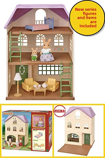 TOYFEST Sylvanian Families Furnished Sun Rabbit Mother Rooney and Baby Wesley Wisteria Accessory Terrace House Set