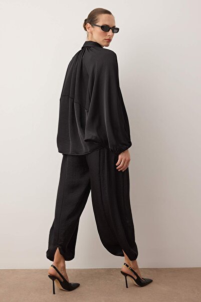 Trendyol Collection Black Satin Balloon Mold Pants Jacket Woven Bottom - Top Set Twoaw26Au00114
