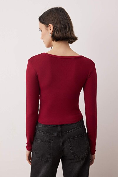Trendyol Collection Anthracite-Burgundy Knitted Blouse Twoaw25Bz00306