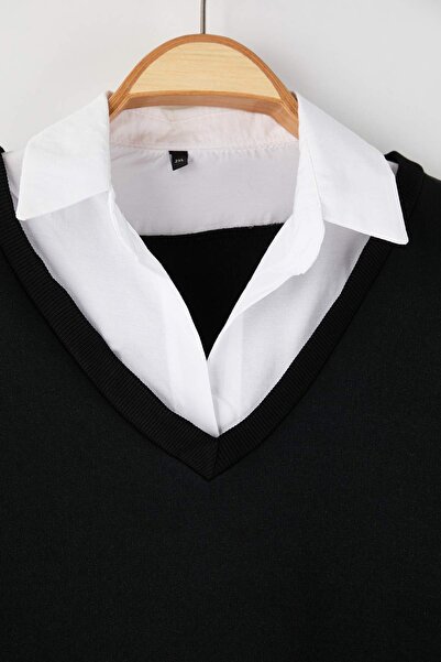 Trendyol Curve Μαύρο πουκάμισο με λεπτομέρεια από φλις εσωτερικά, μεγάλου μεγέθους φούτερ TBBAW26AO00049