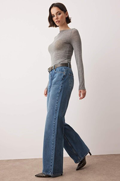 Trendyol Collection Blue*001 Regular Waist Wide Leg Wide Leg Jeans Twoaw26Je00078