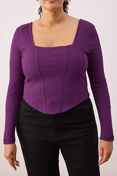 Trendyol Curve Μωβ πλεκτή μπλούζα με λεπτομέρεια με κορδόνια μεγάλου μεγέθους TBBAW23AF00118