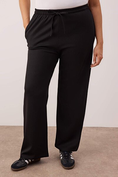 Trendyol Curve Black Straight Straight/Straight Cut Stretch Knitted Plus Size Pants Tbbaw26Ar00008
