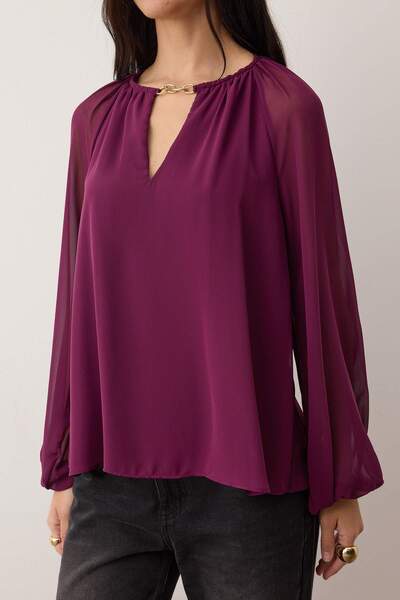 Trendyol Collection Purple Accessory Detailed Chiffon Woven Blouse Twoaw26Bz00300