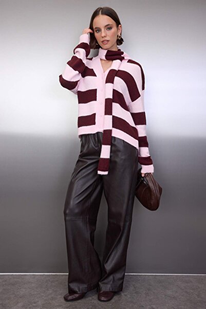 Trendyol Collection Pink Shawl Detailed Soft Textured Oversize V-Neck Knitwear Cardigan Twoaw26Hi00278