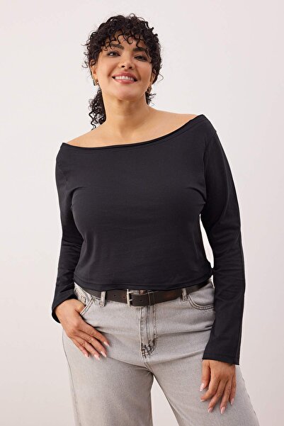 Trendyol Curve Multi-Colored 2-Pack 100% Cotton Asymmetric Boat Neck Crop Knitted T-Shirt Tbbaw26Bf00001