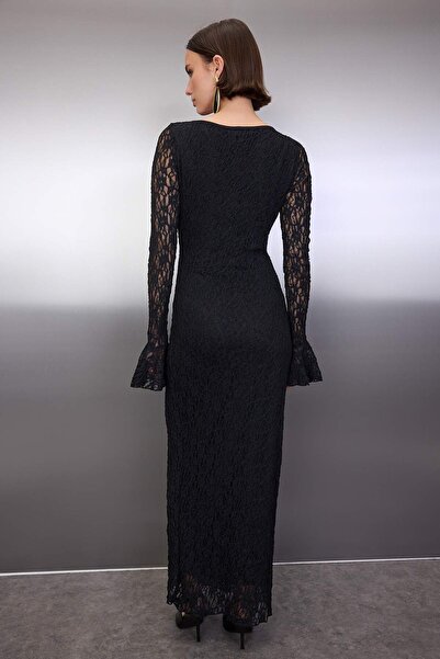 Trendyol Collection Black Plain Accessory Detailed Lace Maxi Lined Stylish/Evening Dress Tpraw26El00088