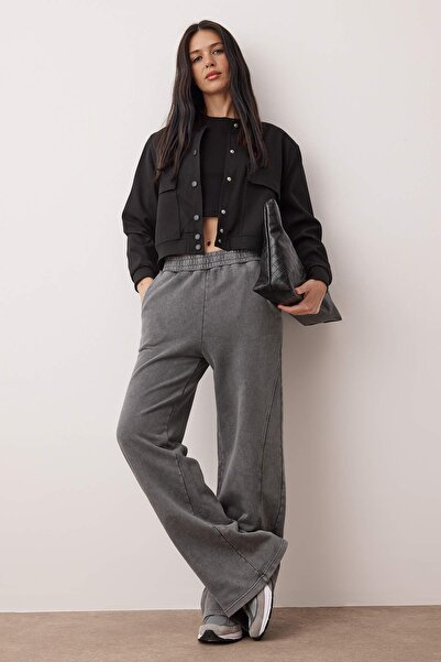 Trendyol Collection Anthracite Washed Wideleg/Flared Knitted Sweatpants Twoaw26Ea00021