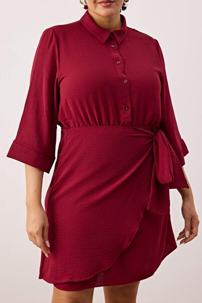 Trendyol Curve Vişne Aerobin Mini Hiding Belly Woven Plus Size Dress Tbbaw26Ah00073