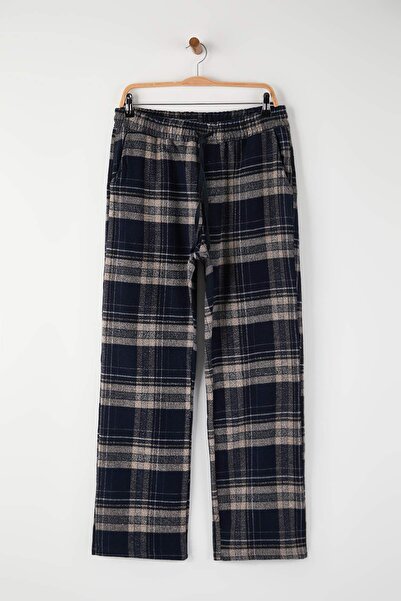 Trendyol Collection Navy Blue Wide Fit Plaid / Checkered Woven Pajama Bottoms Tmnaw24Pj00019