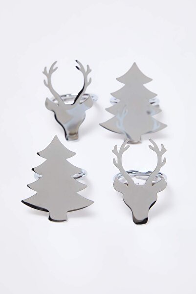 TRENDYOLMİLLA HOME Christmas Themed 2-Piece Tree & 2-Piece Deer Silver Color Napkin Holder Tphaw26Pc00000