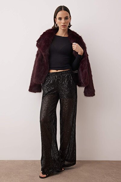 Trendyol Collection Black Sequin Stylish/Night Party Mini Shorts Lined Pants Tpraw26Pl00001