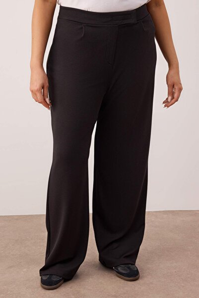 Trendyol Curve Plisované široké kalhoty se suchým zipem větší velikosti - Tbbss24Ar00035